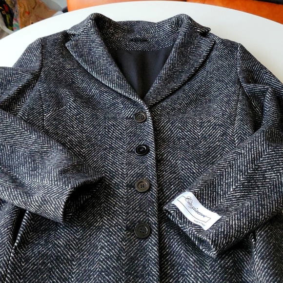 Cinzia Rocca wool/silk/angora grey and black herringbone coat - Picture 12 of 14